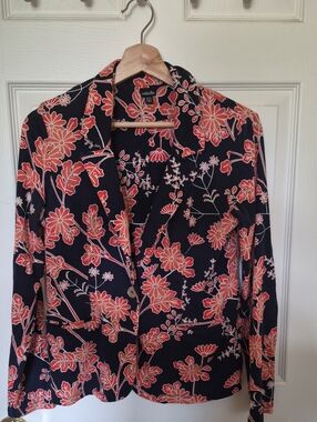 Rafaella Floral Knit Single Button Blazer Navy Orange Transition Casing - M